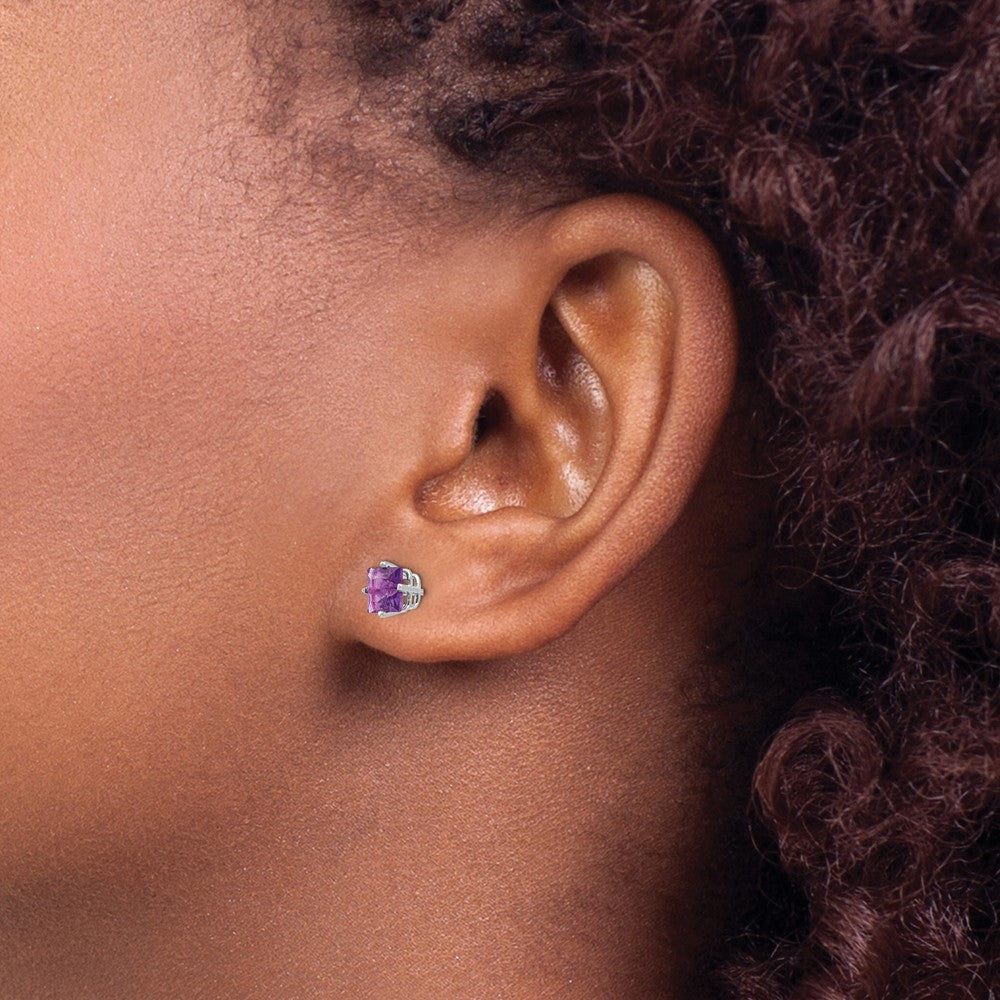 14K Weißgold Ohrstecker mit 5 mm Amethyst im Prinzessschliff
