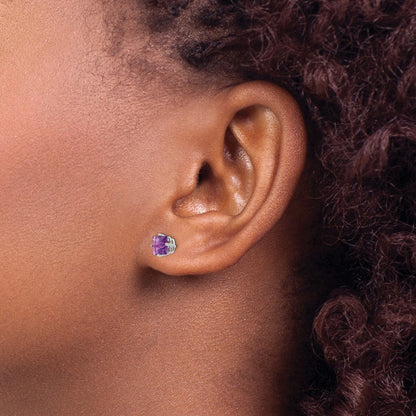 14K Weißgold Ohrstecker mit 5 mm Amethyst im Prinzessschliff