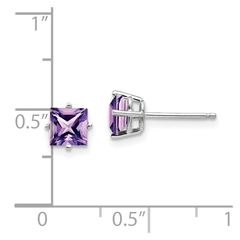 14K Weißgold Ohrstecker mit 5 mm Amethyst im Prinzessschliff