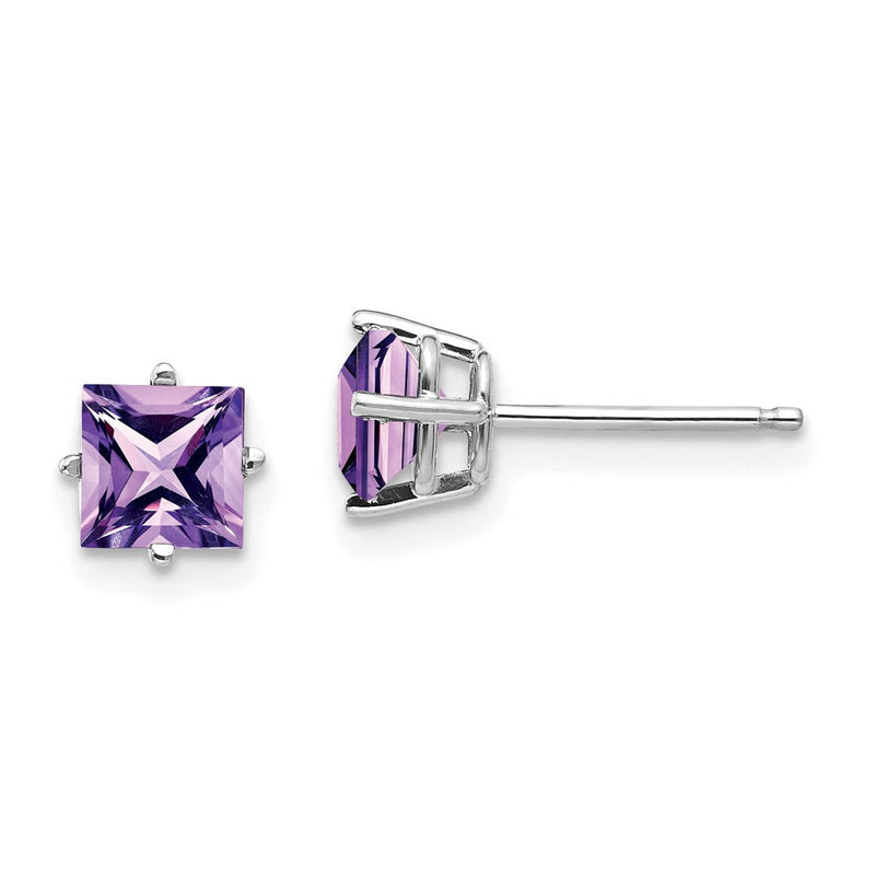 14K Weißgold Ohrstecker mit 5 mm Amethyst im Prinzessschliff