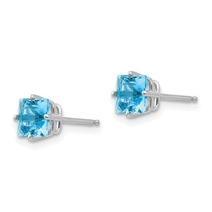 14K Weißgold Ohrstecker mit Blautopas im Prinzessschliff, 5 mm
