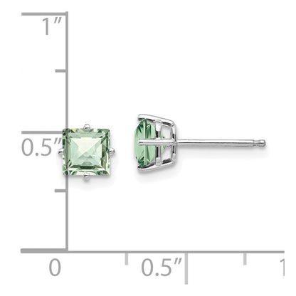 14K Weißgold Ohrstecker mit 5mm quadratischem Karo-Schliff grünem Quarz