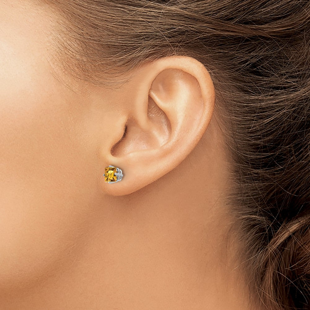 14K Weißgold Ohrringe mit Citrin im Prinzessschliff, 5 mm
