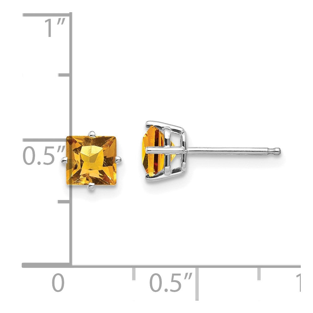 14K Weißgold Ohrringe mit Citrin im Prinzessschliff, 5 mm