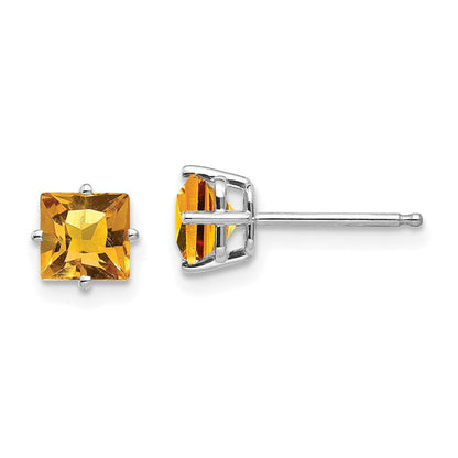 14K Weißgold Ohrringe mit Citrin im Prinzessschliff, 5 mm