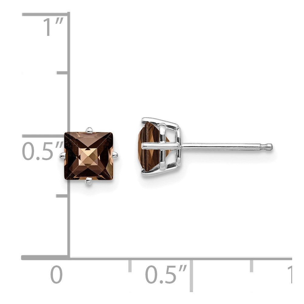 14K Weißgold Ohrringe mit 5 mm quadratischem Schachbrettschliff-Rauchquarz in Gelbgold
