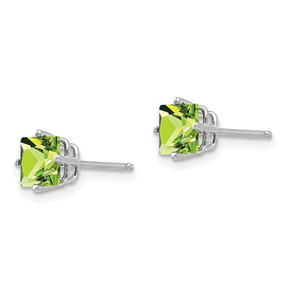 14K Weißgold Ohrringe mit 5 mm quadratisch stufengeschliffenem Peridot