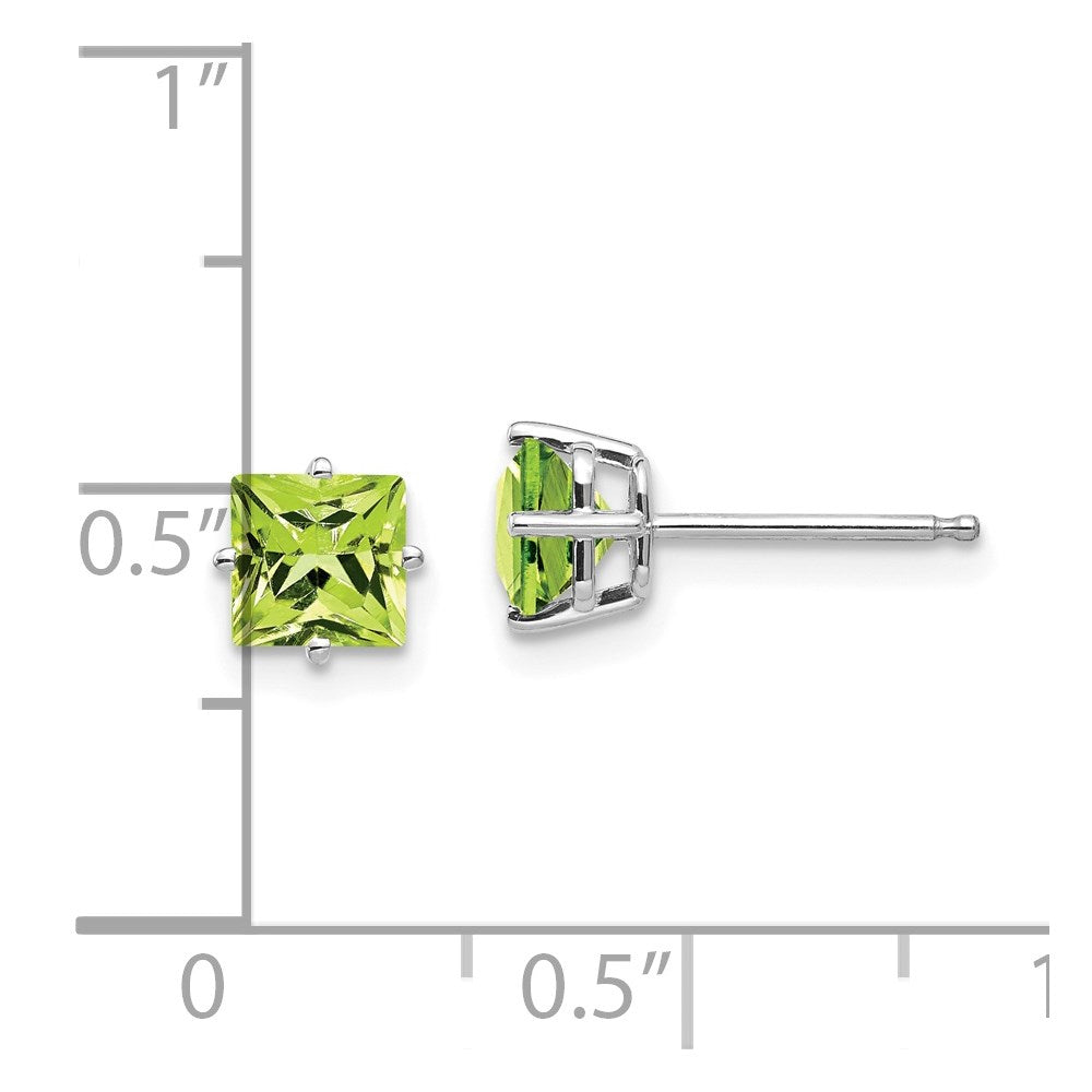 14K Weißgold Ohrringe mit 5 mm quadratisch stufengeschliffenem Peridot