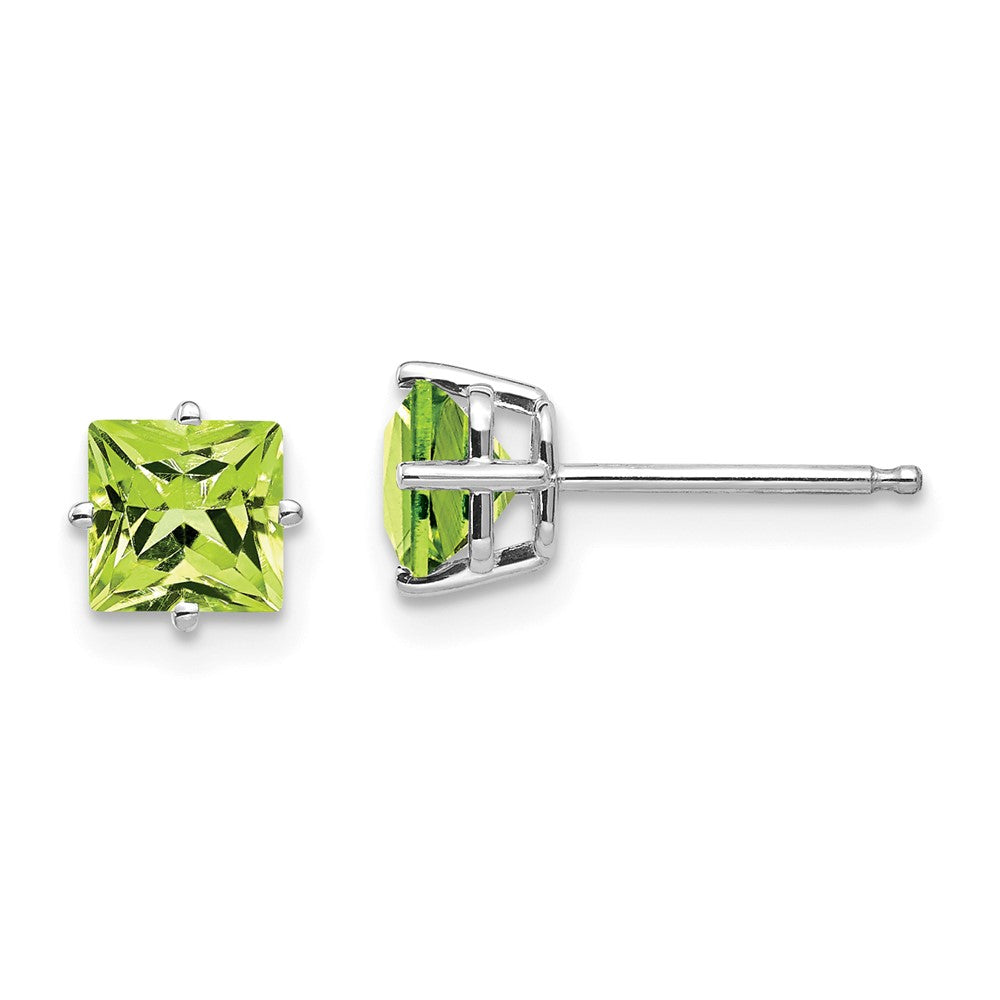 14K Weißgold Ohrringe mit 5 mm quadratisch stufengeschliffenem Peridot