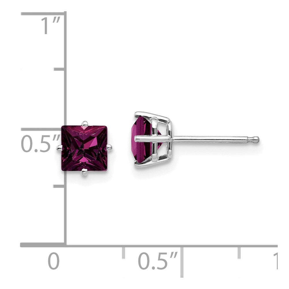 14K Weißgold Ohrstecker mit Rhodolith-Granat im Prinzessschliff, 5 mm