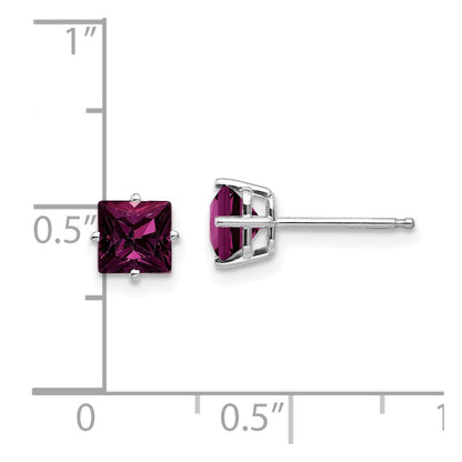 14K Weißgold Ohrstecker mit Rhodolith-Granat im Prinzessschliff, 5 mm