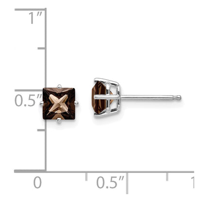 14K Weißgold Ohrringe mit 5 mm quadratischem rauchig-gelbem Goldquarz