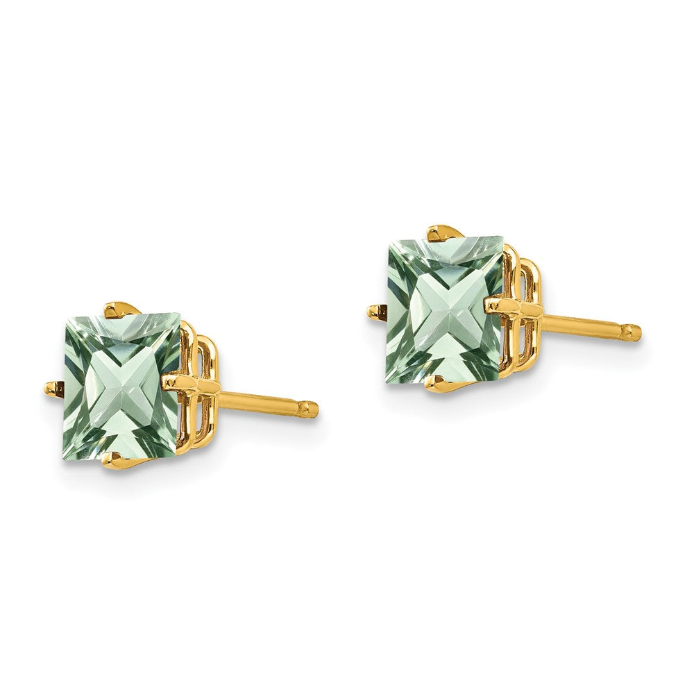 14K Gelbgold Ohrringe mit quadratischem grünem Quarz, 6 mm
