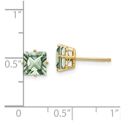 14K Gelbgold Ohrringe mit quadratischem grünem Quarz, 6 mm