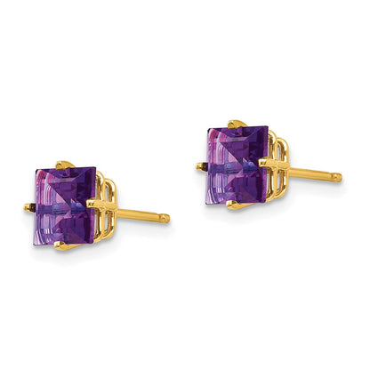 14K Gelbgold Ohrringe mit 6 mm Amethyst im Princess-Schliff