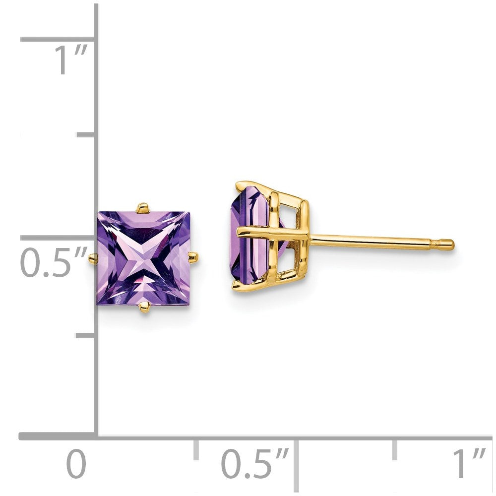 14K Gelbgold Ohrringe mit 6 mm Amethyst im Princess-Schliff