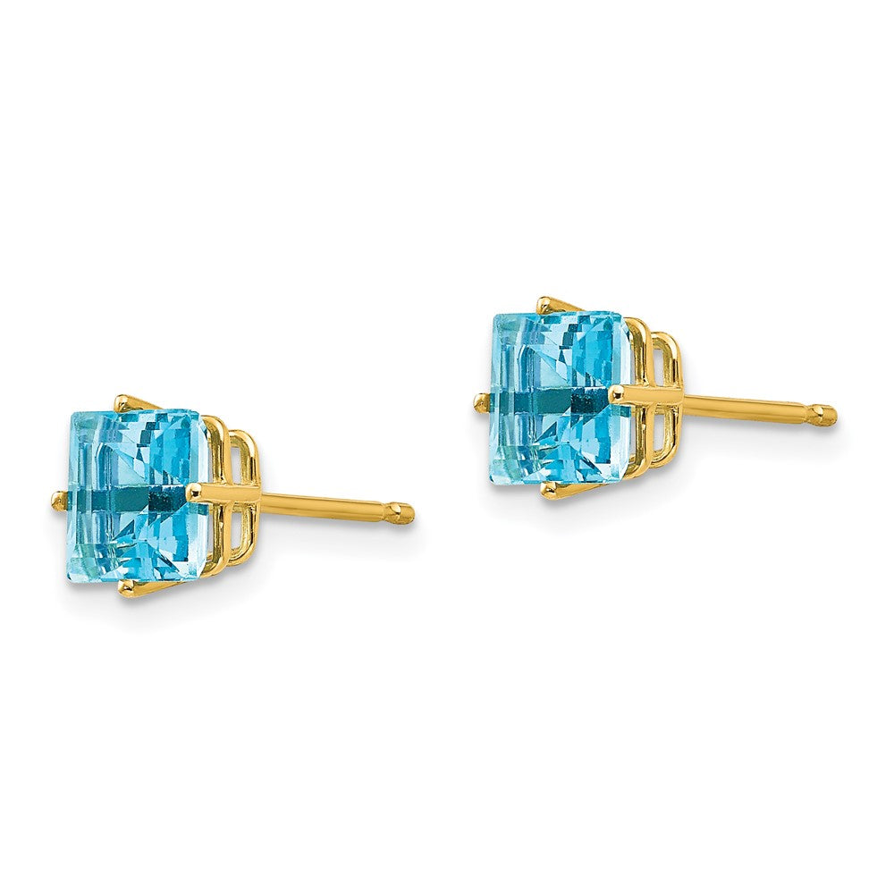 14K Gelbgold Ohrringe mit Blautopas im Princess-Schliff, 6 mm