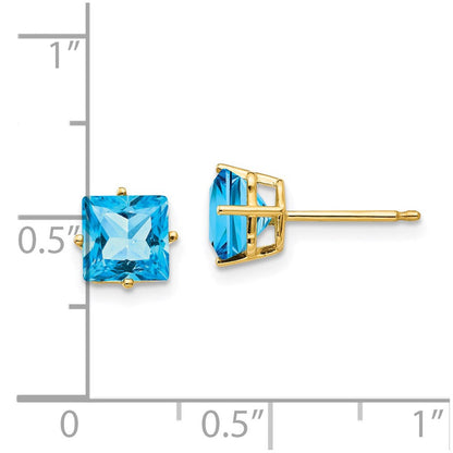14K Gelbgold Ohrringe mit Blautopas im Princess-Schliff, 6 mm