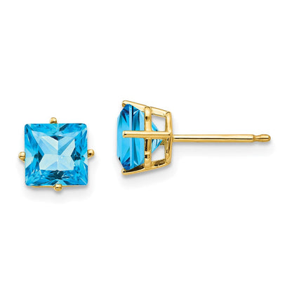 14K Gelbgold Ohrringe mit Blautopas im Princess-Schliff, 6 mm