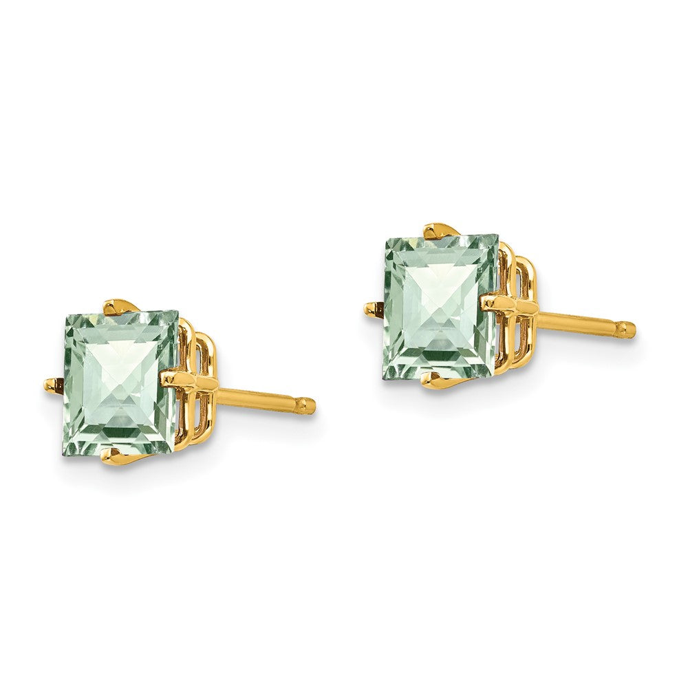 14K Gelbgold Ohrringe mit 6 mm quadratisch schachbrettartig geschliffenem grünem Quarz