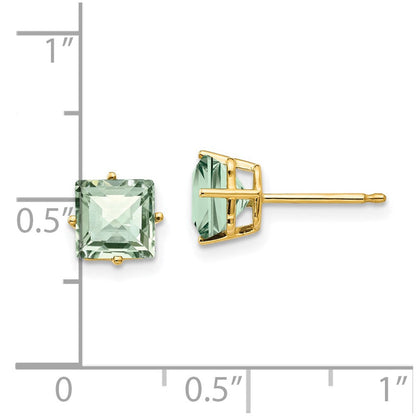 14K Gelbgold Ohrringe mit 6 mm quadratisch schachbrettartig geschliffenem grünem Quarz