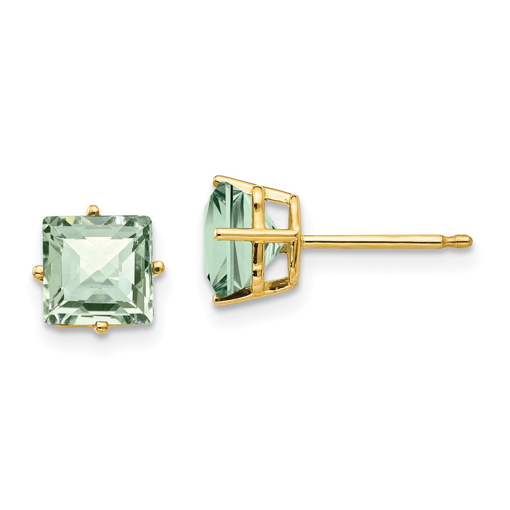 14K Gelbgold Ohrringe mit 6 mm quadratisch schachbrettartig geschliffenem grünem Quarz