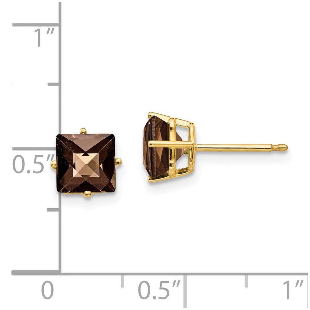 14K Gelbgold Ohrringe mit 6 mm quadratischem Karo-Schliff Rauchquarz-Gelbgold