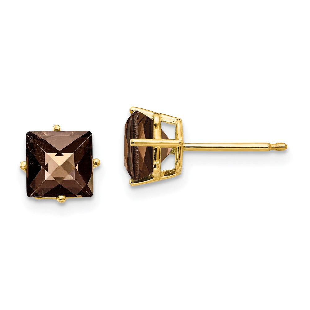 14K Gelbgold Ohrringe mit 6 mm quadratischem Karo-Schliff Rauchquarz-Gelbgold
