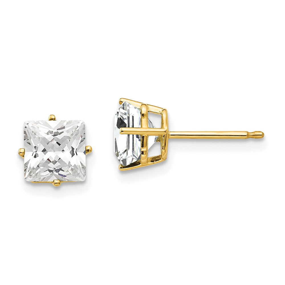 14K Gelbgold Ohrringe mit 6-mm-Zirkonia im Princess-Schliff