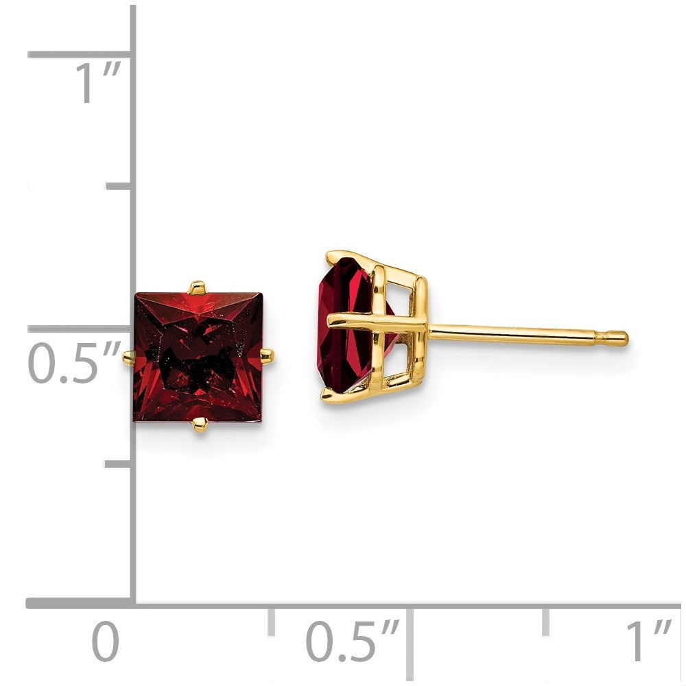 14K Gelbgold Ohrringe mit 6 mm Granat im Prinzessschliff