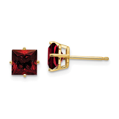 14K Gelbgold Ohrringe mit 6 mm Granat im Prinzessschliff