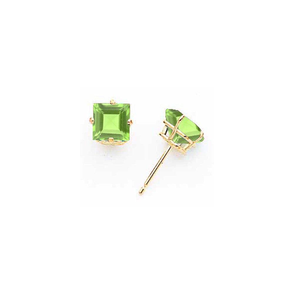 14K Gelbgold Ohrringe mit 6 mm quadratischem Stufenschliff-Peridot