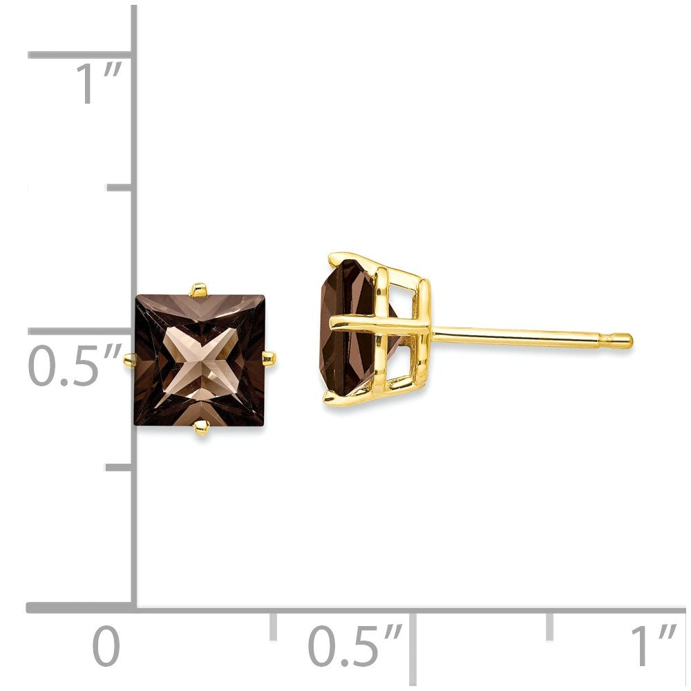 14K Gelbgold Ohrstecker, quadratisch, 6 mm, mit Rauchquarz