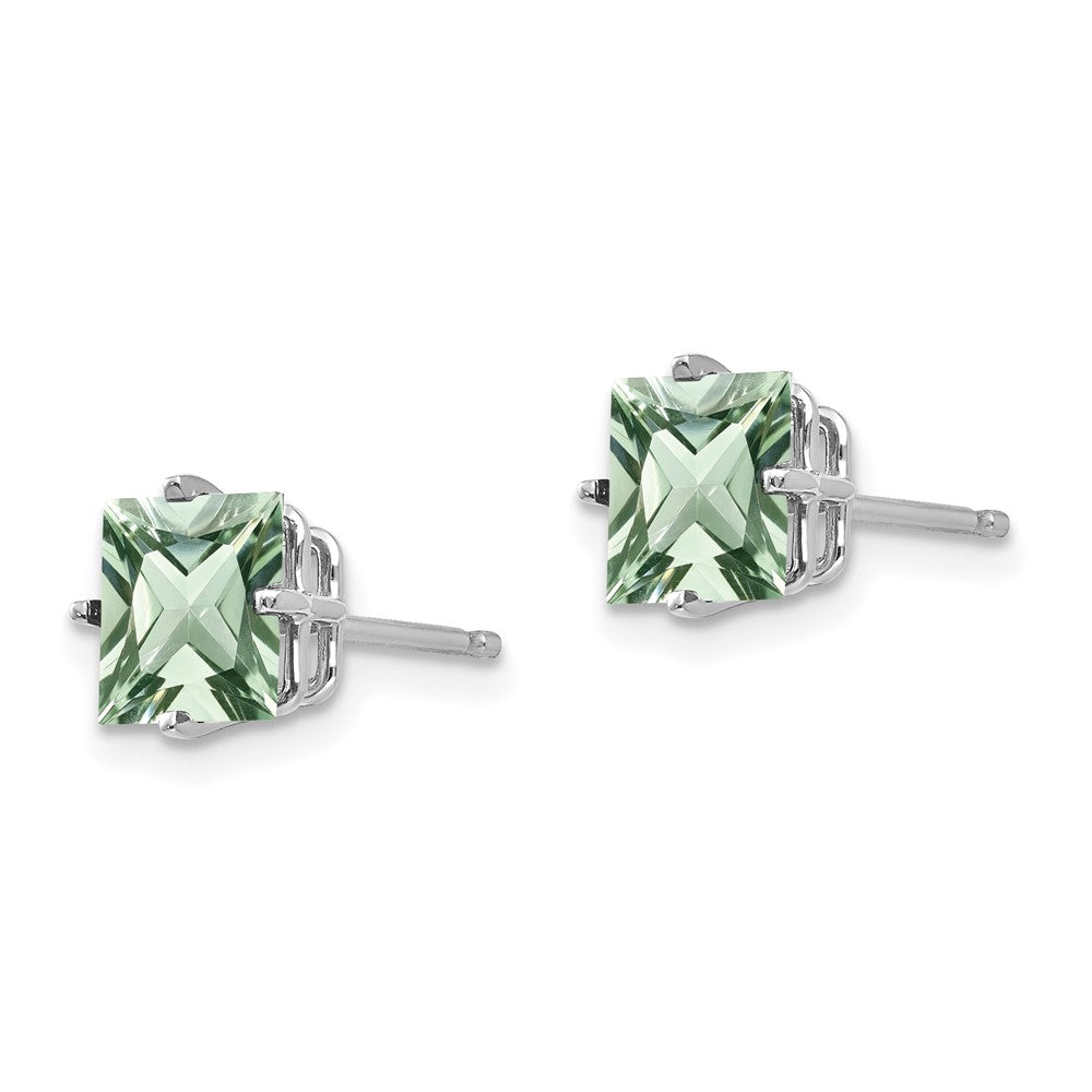 14K Weißgold Ohrringe mit quadratischem grünem Quarz, 6 mm