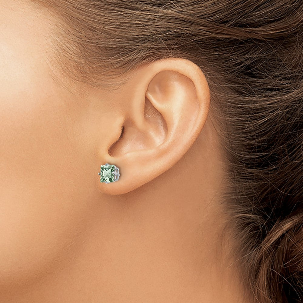 14K Weißgold Ohrringe mit quadratischem grünem Quarz, 6 mm