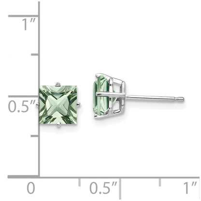 14K Weißgold Ohrringe mit quadratischem grünem Quarz, 6 mm
