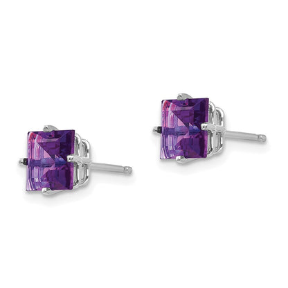 14K Weißgold Ohrringe mit 6-mm-Amethyst im Princess-Schliff