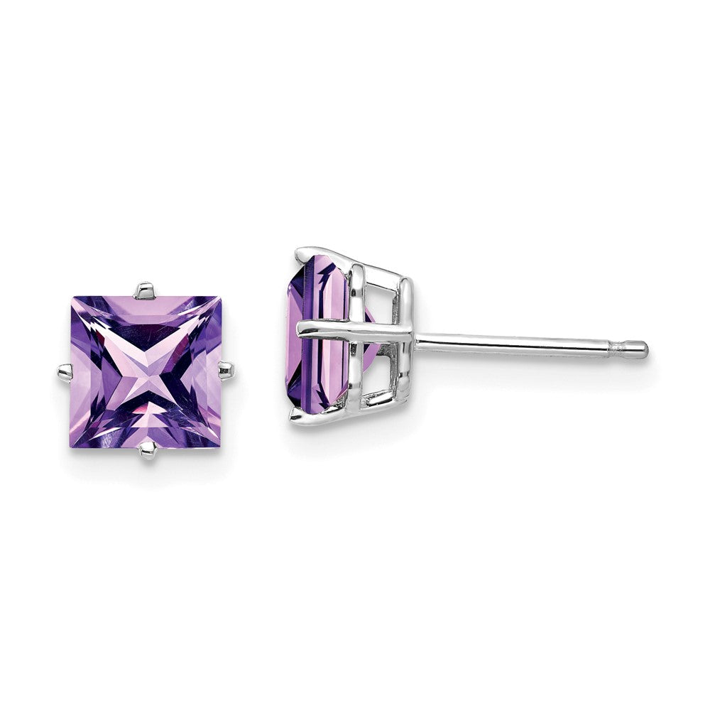 14K Weißgold Ohrringe mit 6-mm-Amethyst im Princess-Schliff