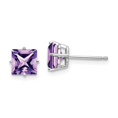 14K Weißgold Ohrringe mit 6-mm-Amethyst im Princess-Schliff