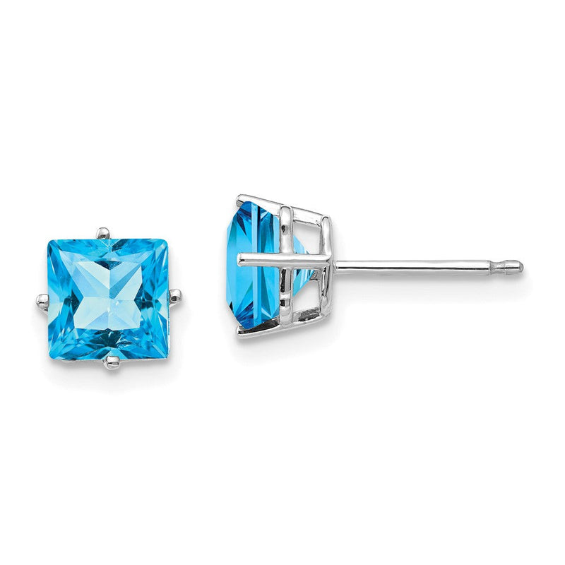 14K Weißgold Ohrringe mit 6 mm Blautopas im Princess-Schliff