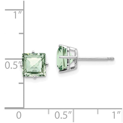 14K Weißgold Ohrringe mit 6 mm quadratischem Karo-Schliff Grünquarz