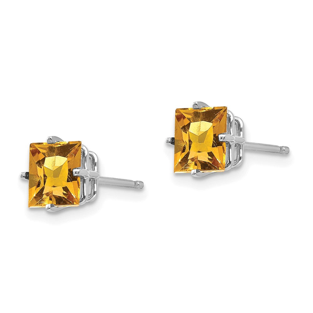 14K Weißgold Ohrstecker mit 6 mm Citrin im Princess-Schliff