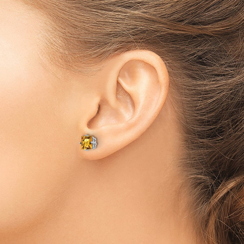 14K Weißgold Ohrstecker mit 6 mm Citrin im Princess-Schliff
