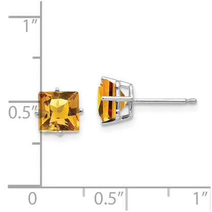 14K Weißgold Ohrstecker mit 6 mm Citrin im Princess-Schliff