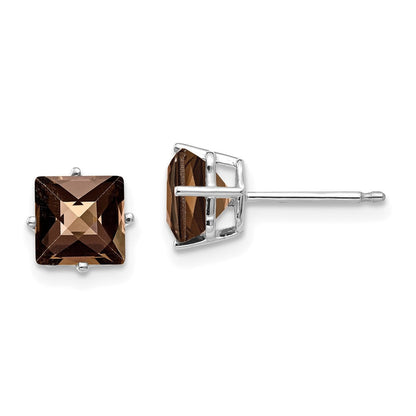 14K Weißgold und Gelbgold Ohrringe mit 6 mm quadratischem Checker-Cut Rauchquarz