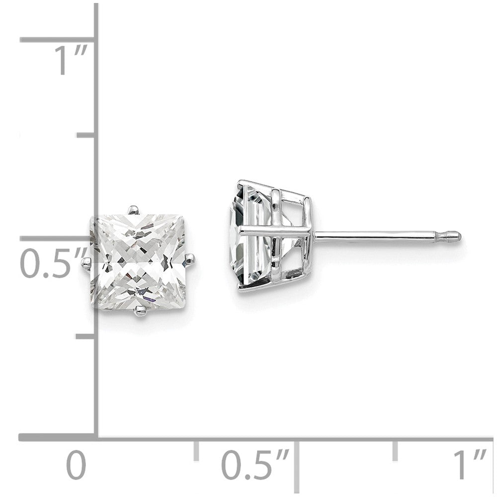 14K Weißgold Ohrringe mit Zirkonia im Princess-Schliff, 6 mm
