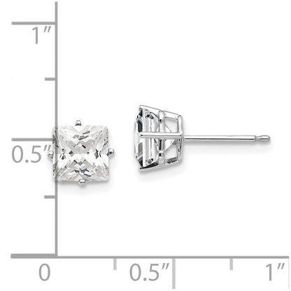 14K Weißgold Ohrringe mit Zirkonia im Princess-Schliff, 6 mm