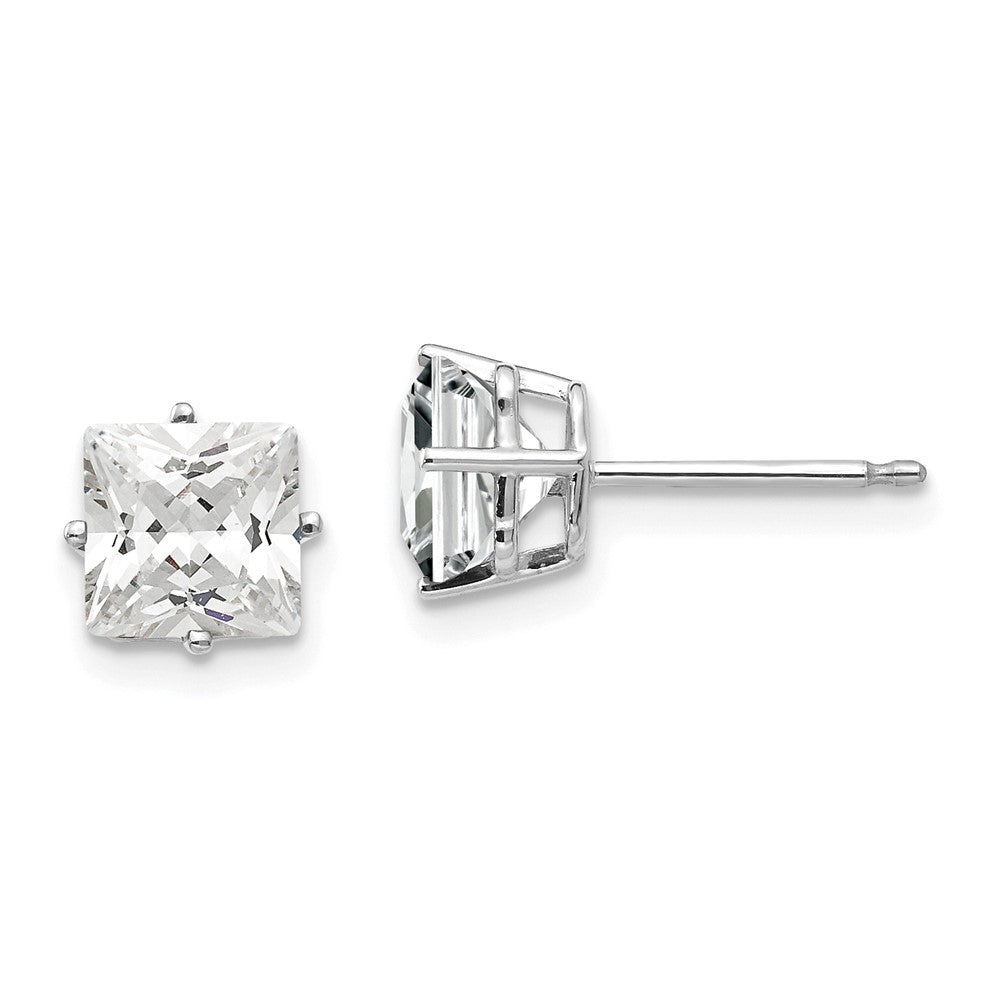 14K Weißgold Ohrringe mit Zirkonia im Princess-Schliff, 6 mm