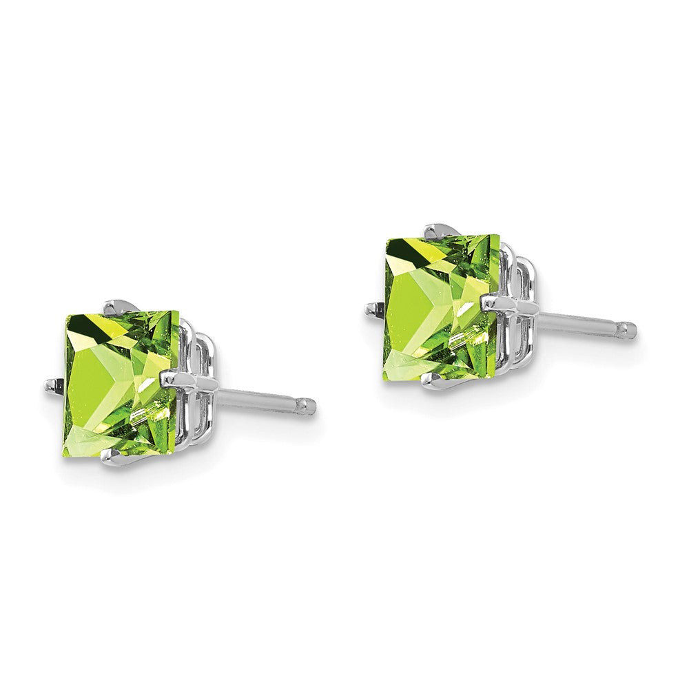 14K Weißgold Ohrringe mit 6 mm quadratischem Peridot im Stufenschliff