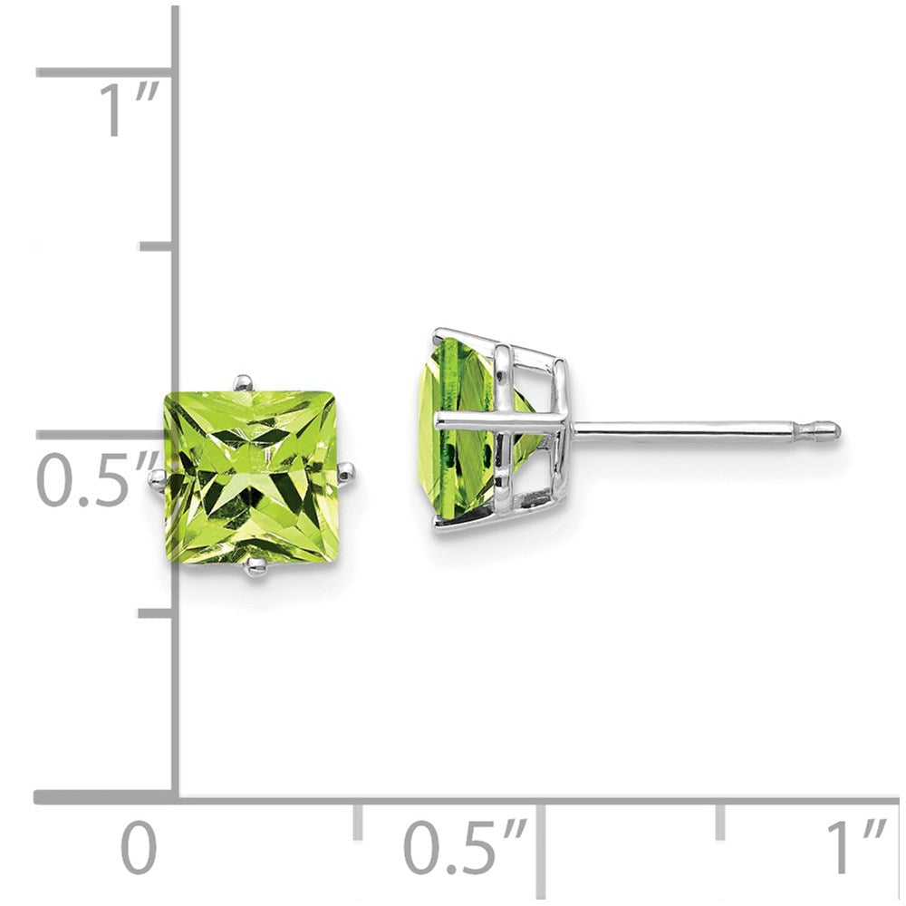 14K Weißgold Ohrringe mit 6 mm quadratischem Peridot im Stufenschliff